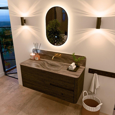 Mondiaz CIRO-DLUX Badkamermeubelset - 120x45x50cm - Solid surface wastafel Sombra - 1 wasbak Midden - zonder kraangaten - 2 lades - Shadow