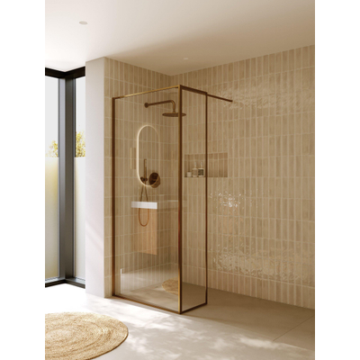 Riho Define Paroi de douche à l'italienne - 90x40x200cm - forme en L - avec Define Deco Screen - incl. porte-serviettes - Copper mat