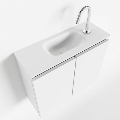 MONDIAZ TURE Fonteinset - 60x23x50cm - 1 kraangat - 2 deuren - talc mat - Wasbak midden - Solid Surface Wit