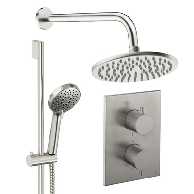 Crosswater MPRO Regendoucheset inbouw - 2 hendels - 20cm douchekop - handdouche - glijstang - wandarm - geborsteld RVS