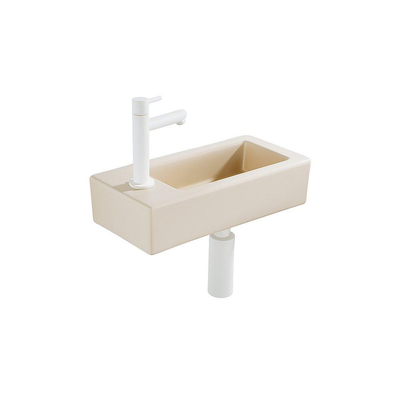 FugaFlow Eccelente Pietra Fonteinset - 37.5x18.5x9cm - keramiek - kraangat links - fonteinkraan wit mat - afvoerplug - verlaagd sifon - Mat Beige