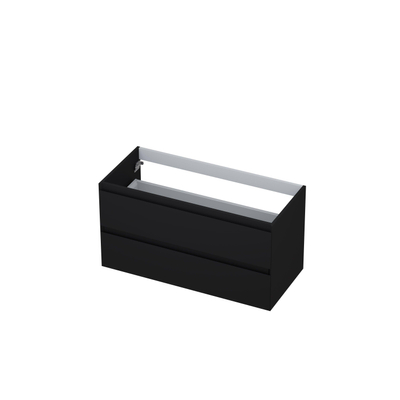 INK Wastafelonderkast - 100x45x52cm - 2 lades - greeploos - MDF lak - Zwart mat - met topblad koper eiken- OUTLET UDEN