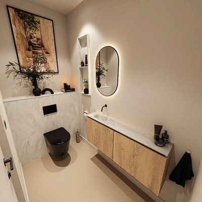 MONDIAZ TURE-DLUX 120cm toiletmeubel Washed Oak. EDEN wastafel Ostra positie links. Zonder kraangat.