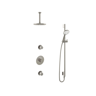 Hotbath Buddy IBS - Regendoucheset - 15cm plafondarm - 20cm ronde hoofddouche - 3 standen handdouche - glijstang - get togethergeborsteld 2 stopkranen - geborsteld nikkel (RVS)