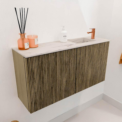 Mondiaz JOYA-DLUX 80cm toiletmeubel - kleur Dusk - Wastafel FAYE positie Rechts 1 kraangat kleur Nata.