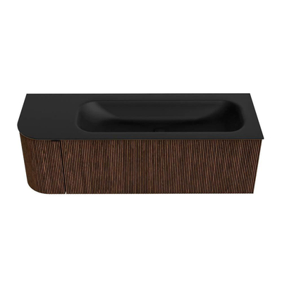 MONDIAZ KURVE 135cm badmeubel met module 25 L kleur Walnut met 1 lade en 1 deur. Wastafel BIG MEDIUM rechts zonder kraangat Urban.