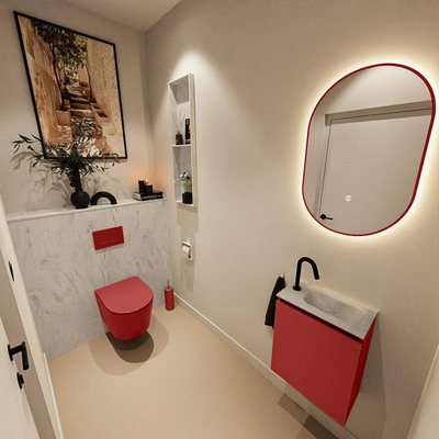 MONDIAZ TURE-DLUX 40cm toiletmeubel Fire. EDEN wastafel Opalo positie rechts. Met 1 kraangat.