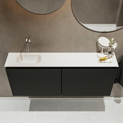 MONDIAZ TURE Kit lave-mains - 120x23x50cm - 0 trous de robinet - 2 portes - urban mat - Lavabo à gauche - Solid Surface Blanc