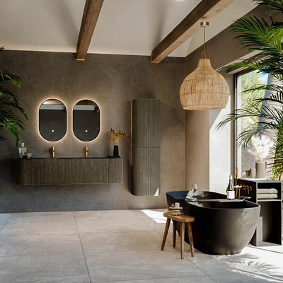 Mondiaz KURVE-DLUX Ensemble de meuble de salle de bains - 170x46x40cm - 1 tiroir - 2 portes - lavabo solid surface - central - 2 trous de robinet - Shadow