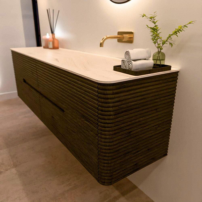 Mondiaz CIRO-DLUX Badkamermeubelset - 170x45x50cm - Solid surface wastafel Meli - 1 wasbak Rechts - zonder kraangaten - 4 lades - Shadow