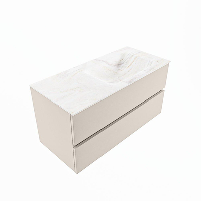 Mondiaz VICA-DLUX Ensemble de meuble de salle de bain - 100cm - meuble sous-vasque lin - 2 tiroirs - lavabo encastrée cloud droite - sans trous de robinet - version haute de 60cm - ostra