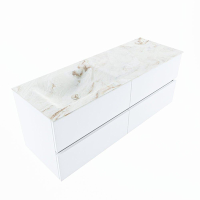 Mondiaz VICA-DLUX ensemble de meuble de salle de bain - 130cm - meuble sous-vasque talc - 4 tiroirs - lavabo encastré cloud gauche - sans trous de robinet - version haute de 60cm - frape