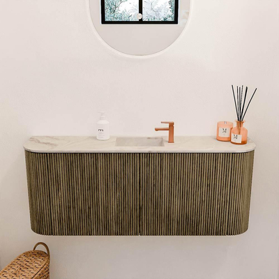 Mondiaz JOYA-DLUX 103.2cm toiletmeubel - ronding links en rechts kleur Dusk - Wastafel FAYE positie Midden 1 kraangat kleur Frappe.