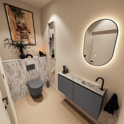 MONDIAZ TURE-DLUX Meuble toilette - 100cm - Dark Grey - EDEN - vasque Glace - position droite - 1 trou de robinet