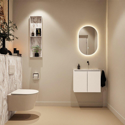 MONDIAZ TURE-DLUX Meuble toilette - 60cm - Talc - EDEN - vasque Glace - position droite - sans trou de robinet