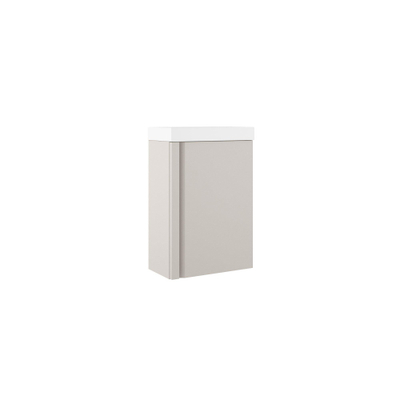 Saniclass Chaci Ensemble meuble de lavabo pour WC - 40x55cm - 1 porte - lavabo fontaine en marbre minéral - avec miroir rectangulaire - coton mat (beige)