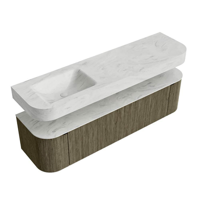 MONDIAZ THOR-DLUX 170cm meuble de salle de bains arrondi gauche + droite couleur Shadow avec 1 tiroir et 2 portes. Vasque suspendue CLOUD Gauche sans trou de robinet couleur Opalo.