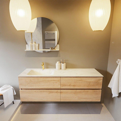 MONDIAZ VICA-DLUX Ensemble meuble de salle de bains - 150cm - meuble bas Washed oak - 4 tiroirs - lavabo encastré cloud gauche - 1 trou de robinet - version hauteur 60cm - opalo