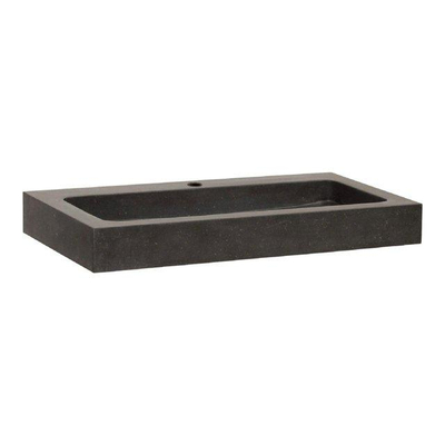 BRAUER Adore Black Spirit Badmeubel - 80x57x47cm - 2 lades - greeploos - natuursteenwasbak - 1 kraangat - basalt antraciet - hoogglans wit