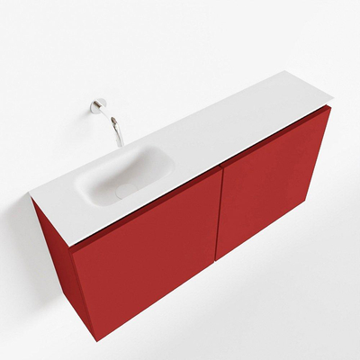 MONDIAZ TURE Toiletmeubel 100x23x50cm met 0 kraangaten 2 deuren fire mat Wastafel Eden links Solid Surface Wit