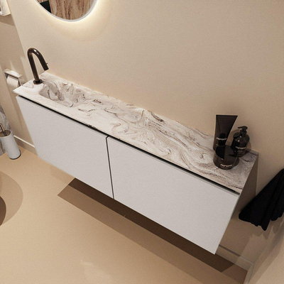 MONDIAZ TURE-DLUX Meuble toilette - 120cm - Linen - EDEN - vasque Glace - position gauche - 1 trou de robinet