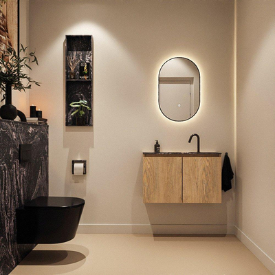 MONDIAZ TURE-DLUX Meuble toilette - 80cm - Washed Oak - EDEN - vasque Lava - position centrale - 1 trou de robinet