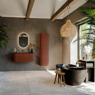 Mondiaz KURVE Ensemble de meuble de salle de bains - 100x46x40cm - 1 tiroir - 2 portes - lavabo solid surface - centre - 1 trou de robinet - Ruby