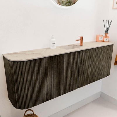 Mondiaz JOYA-DLUX Meuble de salle de bains 123,2cm - arrondi gauche et droite couleur Shadow - Vasque FAYE position Milieu 1 trou de robinet couleur Frappe.