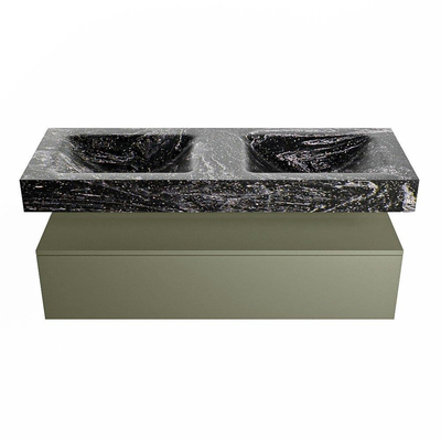 Mondiaz ALAN-DLUX Ensemble de meuble - 130cm - meuble Army mat - 1 tiroir - Lavabo Cloud Lava suspendu - vasque Gauche et droite - 0 trous de robinet