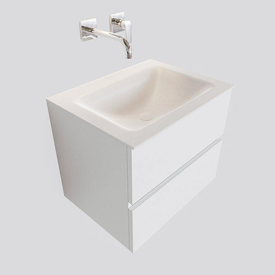 MONDIAZ VICA Badkamermeubelset - 60cm - 2 lades - wasbak Cloud midden - 0 kraangaten - solid surface talc