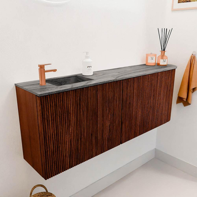 Mondiaz JOYA-DLUX 111.6cm toiletmeubel - ronding rechts kleur Ruby - Wastafel FAYE positie Links 1 kraangat kleur Sombra.
