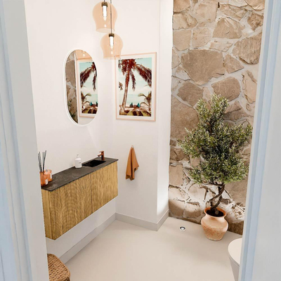 Mondiaz JOYA-DLUX 90cm toiletmeubel - kleur Oak - Wastafel FAYE positie Rechts 1 kraangat kleur Lava.