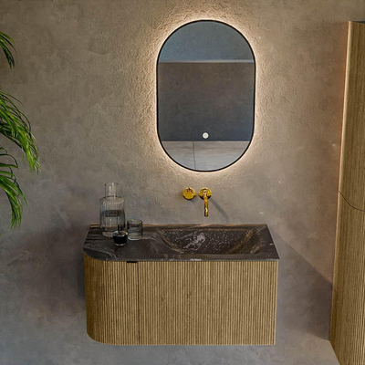 Ensemble de meuble de salle de bain Mondiaz KURVE-DLUX - 85x46x40cm - 1 tiroir - 1 porte - lavabo en solid surface - droite - sans trou de robinet - Dusk