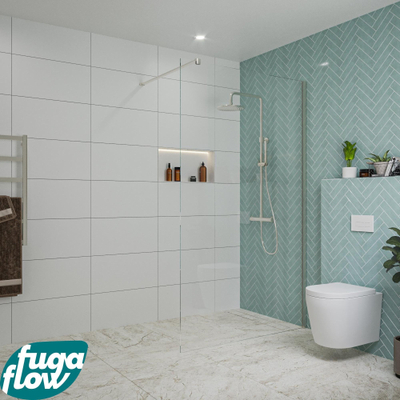 FugaFlow Eccelente Vetro inloopdouche badkamer - 120x200cm - helder glas - wandarm - geborsteld RVS