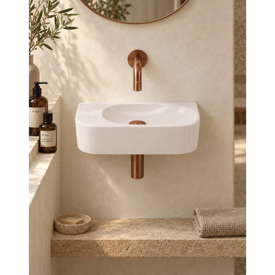 QeramiQ Fuente pack lave-mains – demi-rond – 40 x 22 x 12 cm – sans perçage – robinet cuivre brossé