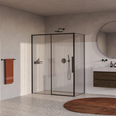 BRAUER Galactic Cabine de douche - 160x90x200 - avec porte coulissante - verre transparent - réversible - incl. revêtement en verre - gunmetal brossé PVD