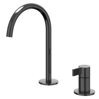 Ivy Pact wastafelkraan - opbouw - hoog - 2-gats - coldstart - PVD - glans zwart chroom (zwart)