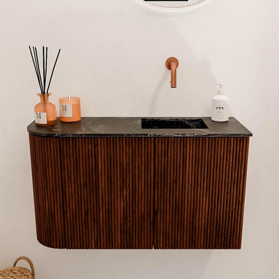 Mondiaz JOYA-DLUX Meuble de toilette 71.6cm - arrondi gauche couleur Ruby - Vasque FAYE position Droite Sans trou de robinet couleur Lava