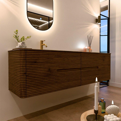 Mondiaz CIRO-DLUX Badkamermeubelset - 180x45x50cm - Solid surface wastafel Sombra - 1 wasbak Links - 1 kraangat - 4 lades - Dusk