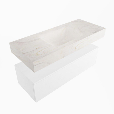 Mondiaz ALAN-DLUX Ensemble de meuble - 110cm - meuble Talc mat - 1 tiroir - Lavabo Cloud Ostra suspendu - vasque Centre - 1 trou de robinet