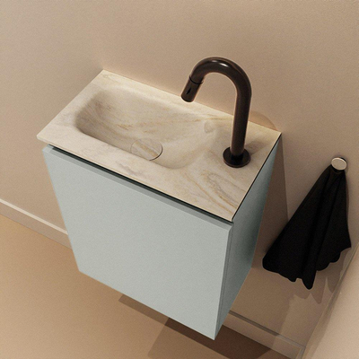 MONDIAZ TURE-DLUX meuble de toilette 40cm Greey. EDEN lavabo Ostra position gauche. Avec 1 trou de robinet.