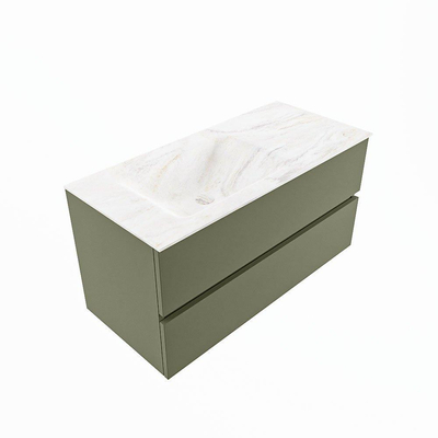 Mondiaz VICA-DLUX Ensemble de meuble de salle de bain - 100cm - meuble sous-vasque armée - 2 tiroirs - lavabo encastré nuage gauche - sans trous de robinet - version haute de 60cm - ostra