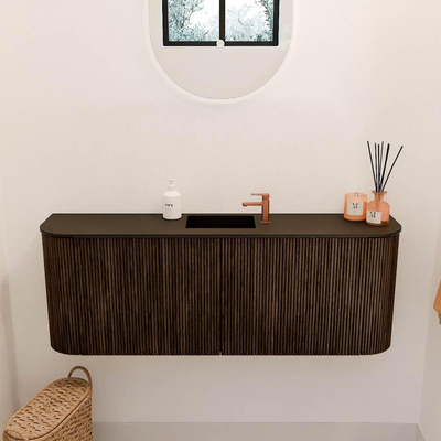Mondiaz JOYA 113.2cm toiletmeubel - ronding links en rechts kleur Walnut - Wastafel FAYE positie Midden 1 kraangat kleur Urban.
