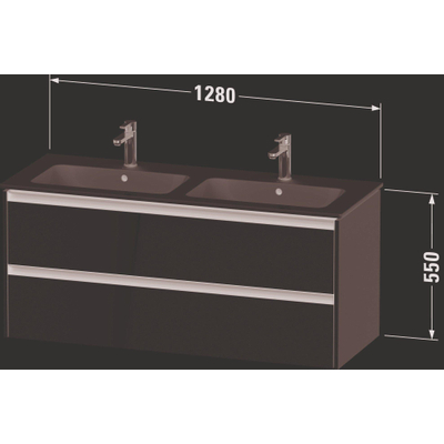 Duravit Ketho 2 meuble bas pour lavabo avec 2 tiroirs pour double vasque 128x48x55cm avec poignées chêne anthracite noir mat