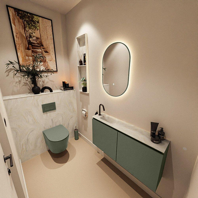 MONDIAZ TURE-DLUX 100cm toiletmeubel Army. EDEN wastafel Ostra positie links. Met 1 kraangat.