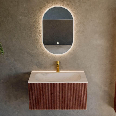 MONDIAZ KURVE-DLUX Meuble de salle de bains 80cm couleur Ruby avec 1 tiroir et 0 porte. Lavabo BIG SMALL Central 1 trou de robinet Meli.