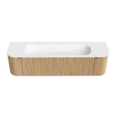 MONDIAZ KURVE Meuble de salle de bains 170 cm avec module 25 Len R couleur Oak avec 1 tiroir et 2 portes. Lavabo BIG LARGE central 2 trous de robinet Talc.