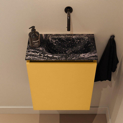 MONDIAZ TURE-DLUX 40cm toiletmeubel Ocher. EDEN wastafel Lava positie rechts. Zonder kraangat.