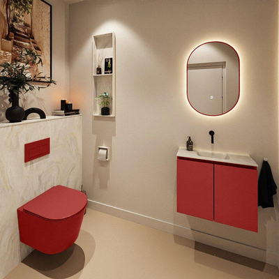 MONDIAZ TURE-DLUX meuble WC 60 cm Fire. EDEN lavabo Ostra position milieu. Sans trou de robinet.