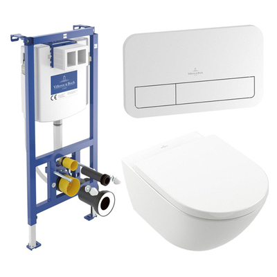 Villeroy & Boch Subway 3.0 Wandcloset Pack - zonder spoelrand - diepspoel inbouwreservoir twistflush bedieningspaneel chroom zitting - White Alpine (glans wit)